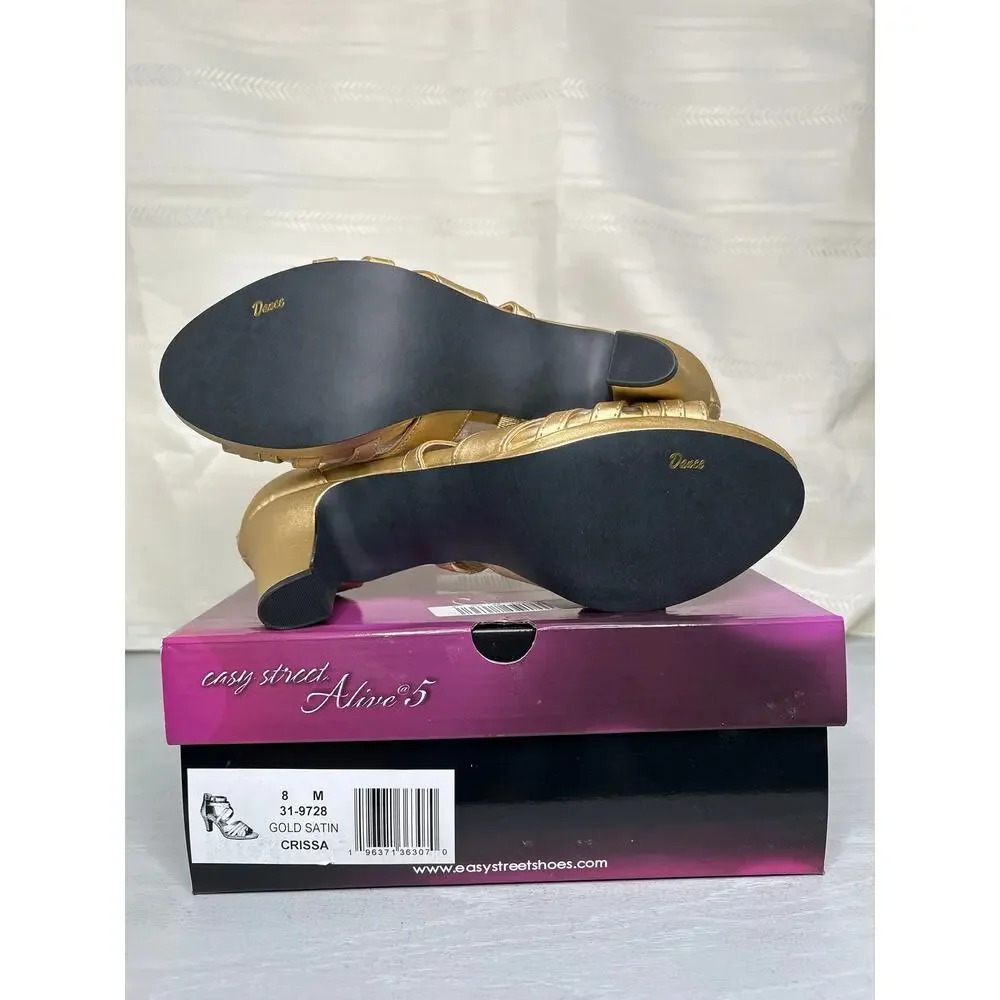 Easy Street Crissa Platform Dress Sandals Gold Satin Womens Size 8M
